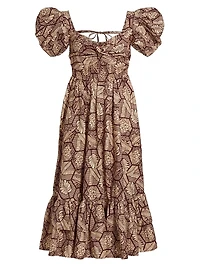Ogo Puff-Sleeve Midi-Dress