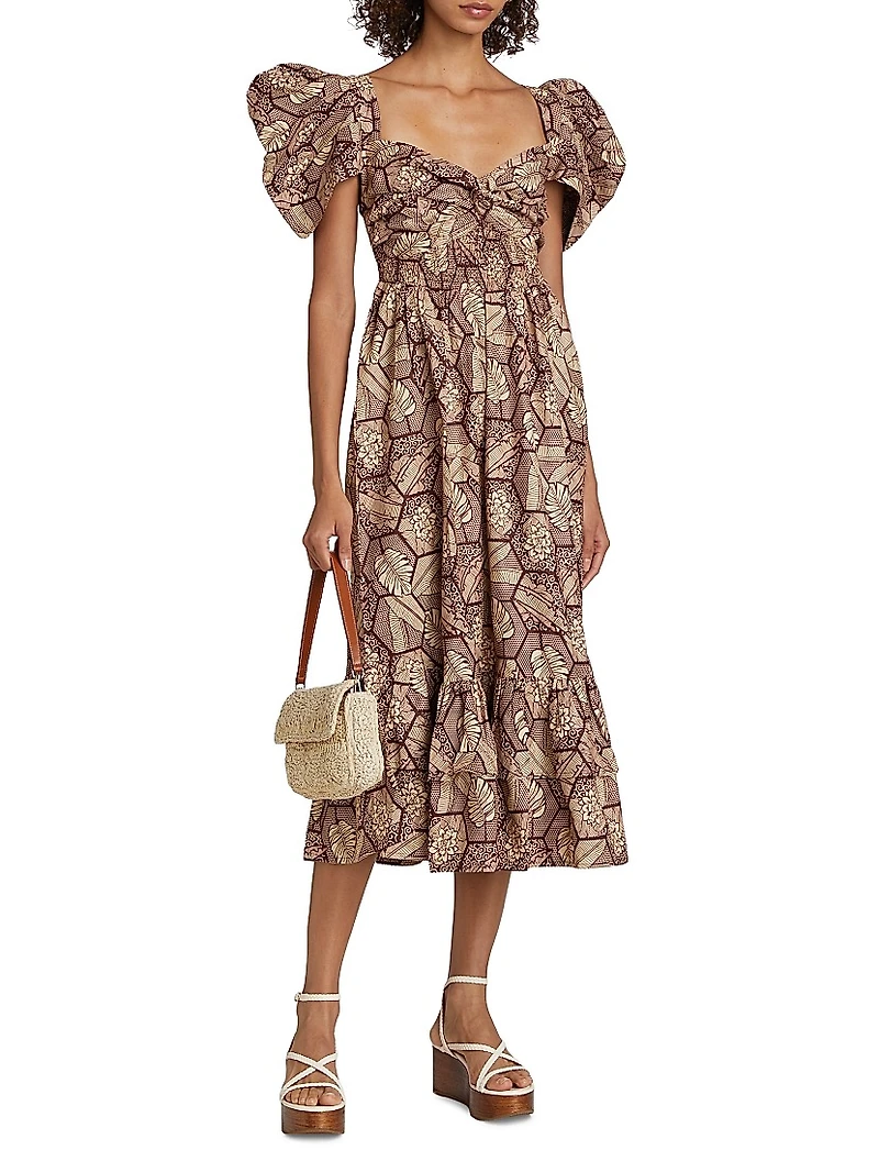 Ogo Puff-Sleeve Midi-Dress