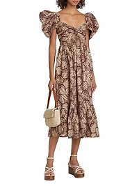 Ogo Puff-Sleeve Midi-Dress