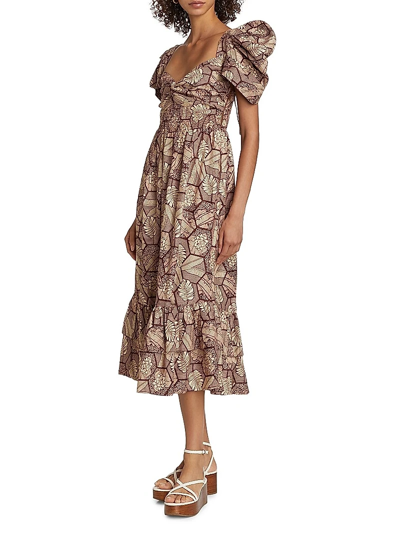 Ogo Puff-Sleeve Midi-Dress