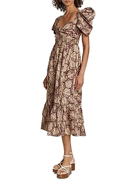 Ogo Puff-Sleeve Midi-Dress