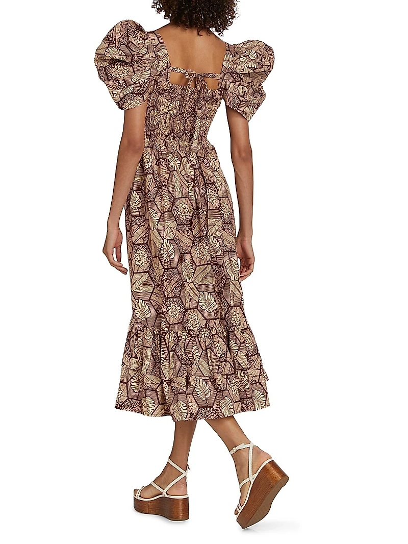Ogo Puff-Sleeve Midi-Dress