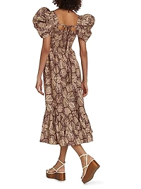 Ogo Puff-Sleeve Midi-Dress