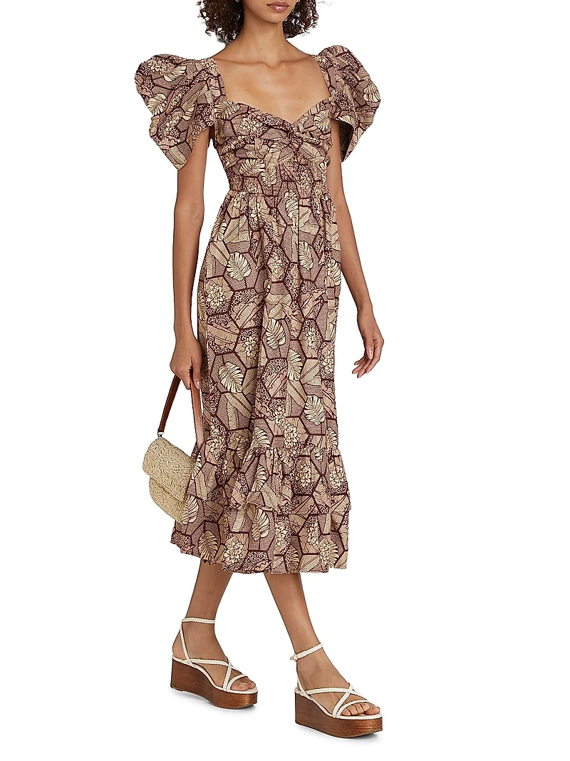 Ogo Puff-Sleeve Midi-Dress