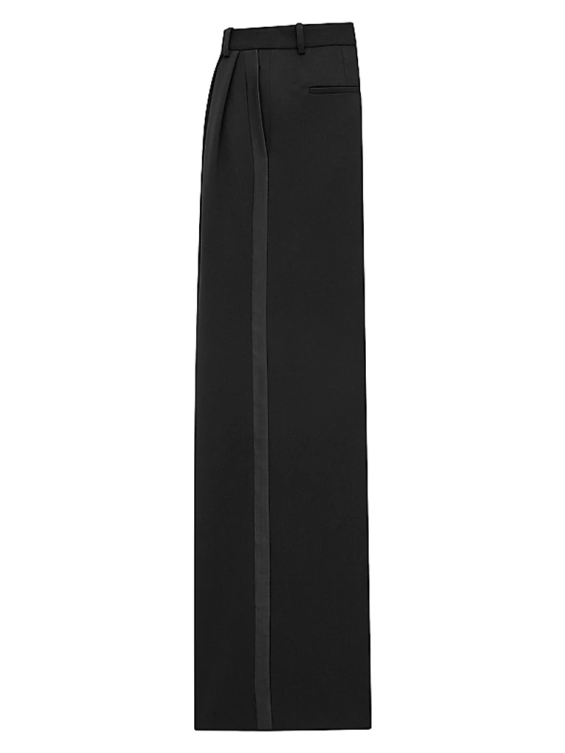 Wide-Leg Tuxedo Pants in Grain De Poudre