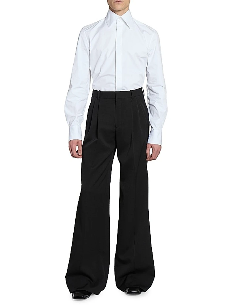 Wide-Leg Tuxedo Pants in Grain De Poudre