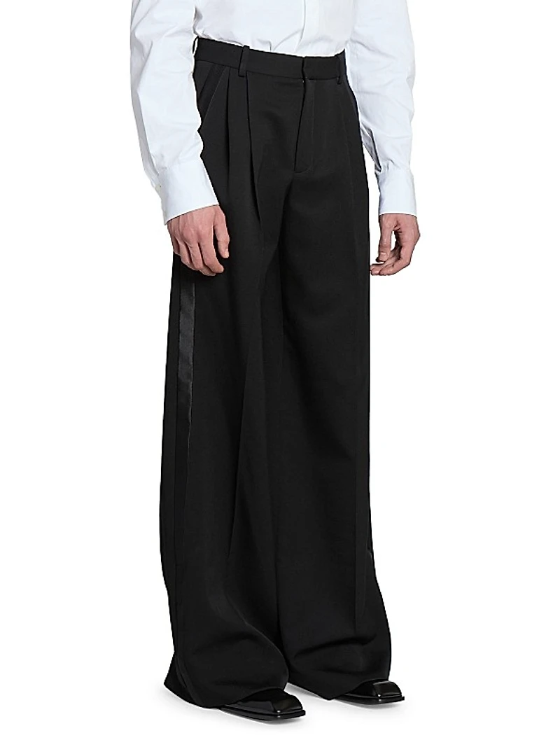 Wide-Leg Tuxedo Pants in Grain De Poudre