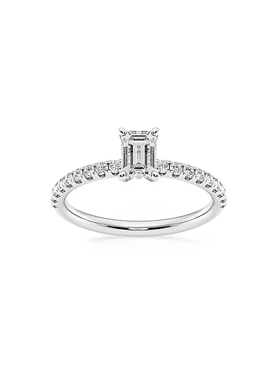 14K White Gold & Emerald-Cut Lab-Grown Diamond Hidden Halo Ring/0.80-3.41 TCW