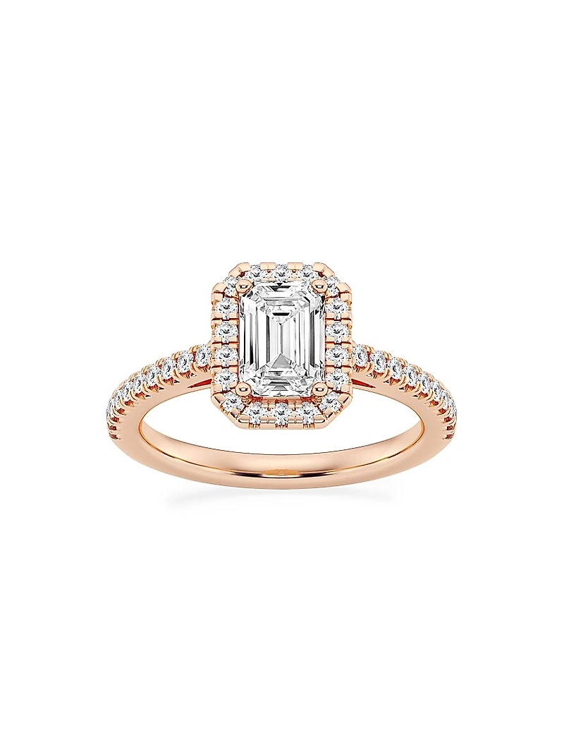 14K Rose Gold & Emerald-Cut Lab-Grown Diamond Halo Ring/1.30-3.60 TCW