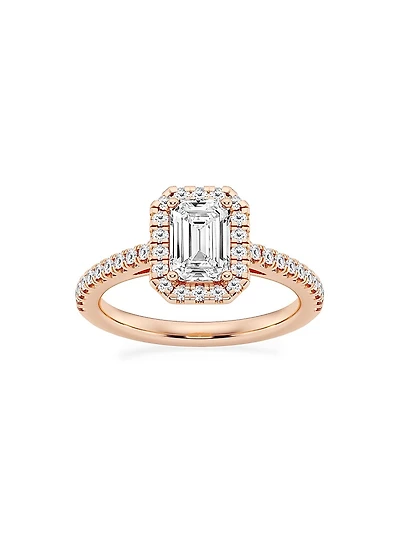 14K Rose Gold & Emerald-Cut Lab-Grown Diamond Halo Ring/1.30-3.60 TCW