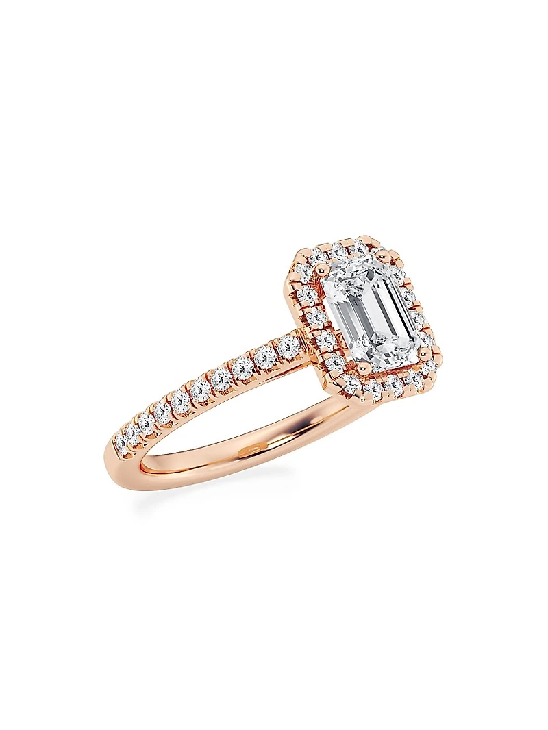 14K Rose Gold & Emerald-Cut Lab-Grown Diamond Halo Ring/1.30-3.60 TCW