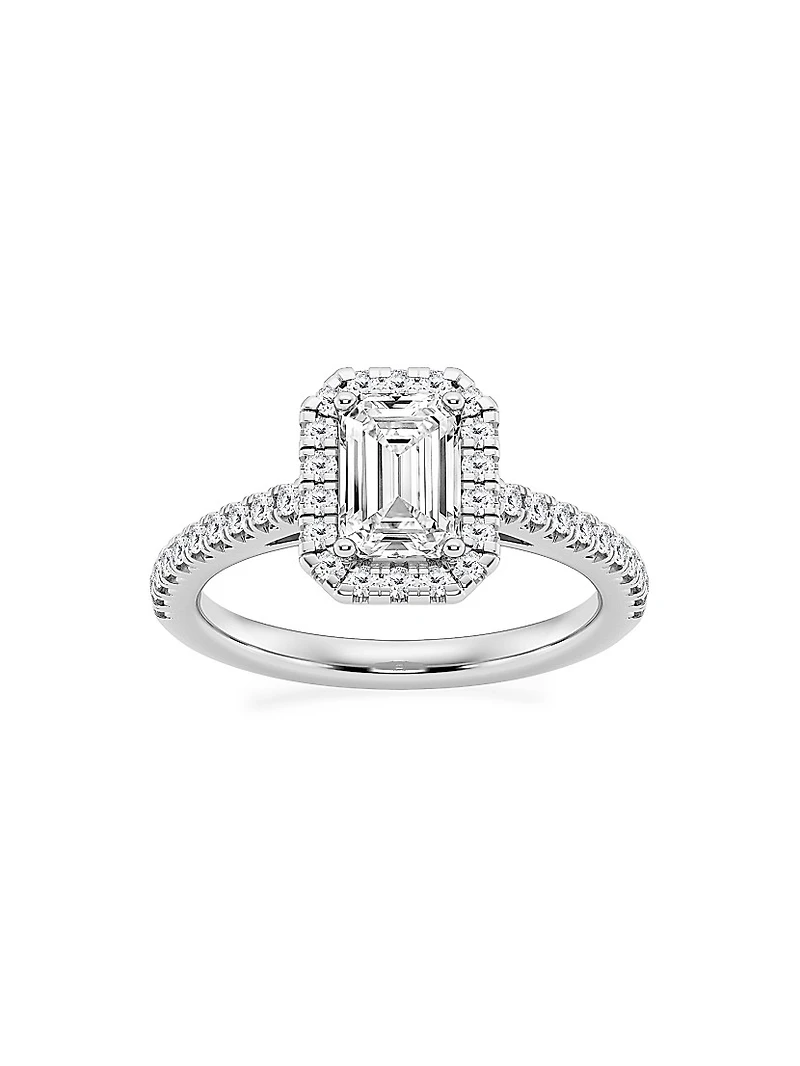Platinum & Emerald-Cut Lab-Grown Diamond Halo Ring/1.30-3.60 TCW