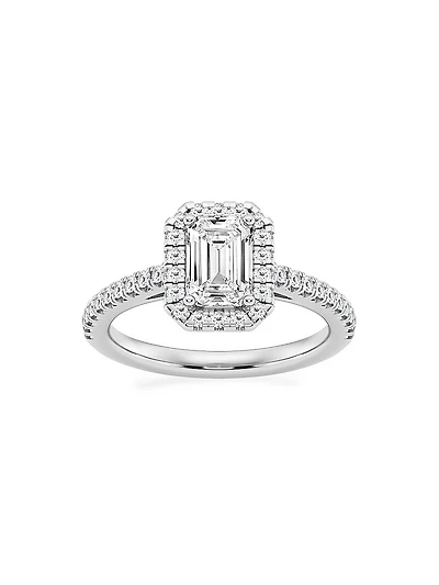 Platinum & Emerald-Cut Lab-Grown Diamond Halo Ring/1.30-3.60 TCW