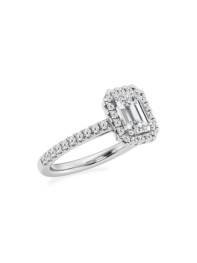 Platinum & Emerald-Cut Lab-Grown Diamond Halo Ring/1.30-3.60 TCW