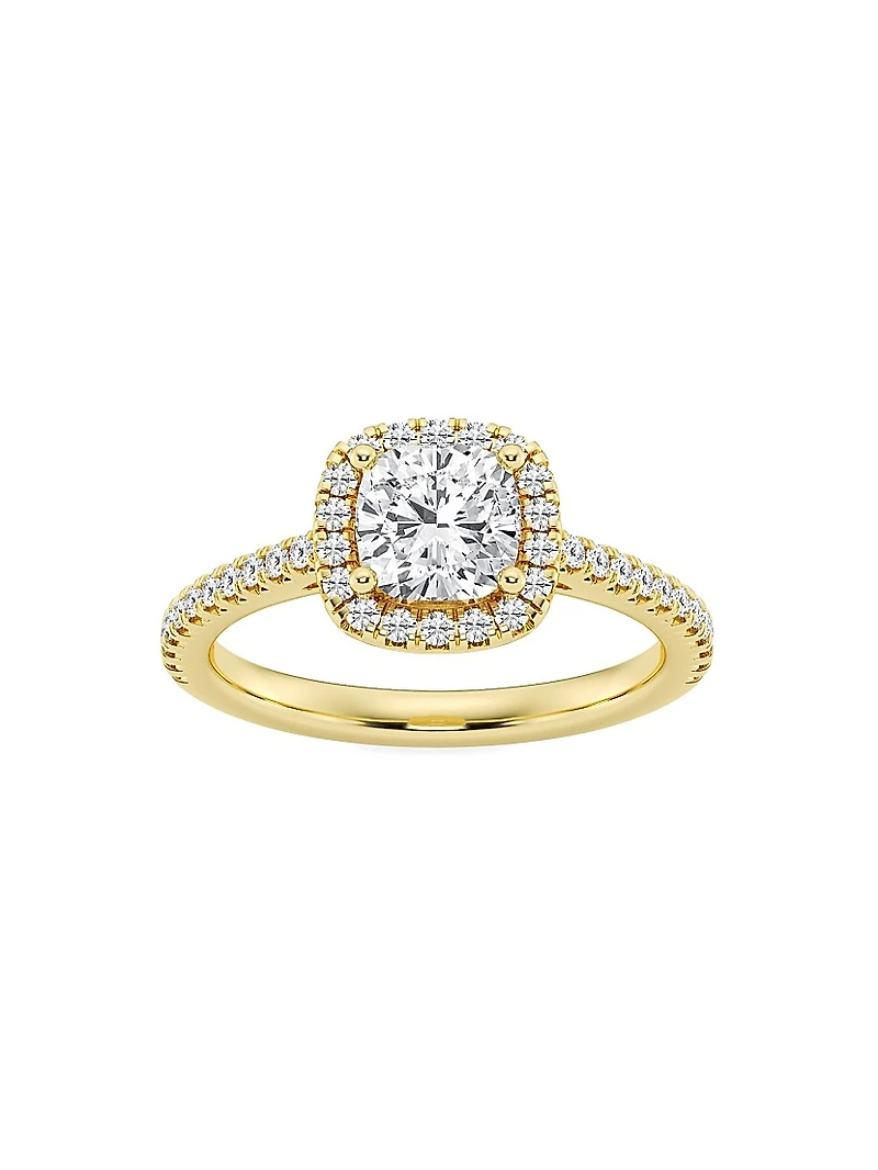 14K Gold & Cushion-Cut Lab-Grown Diamond Halo Ring/1.30-3.60 TCW