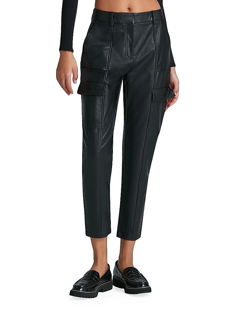 Faux-Leather Crop Cargo Pants