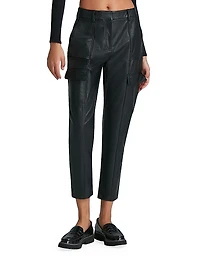 Faux-Leather Crop Cargo Pants