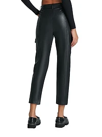 Faux-Leather Crop Cargo Pants