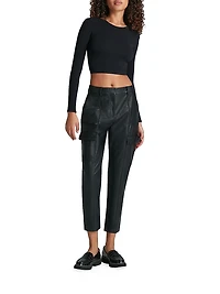 Faux-Leather Crop Cargo Pants