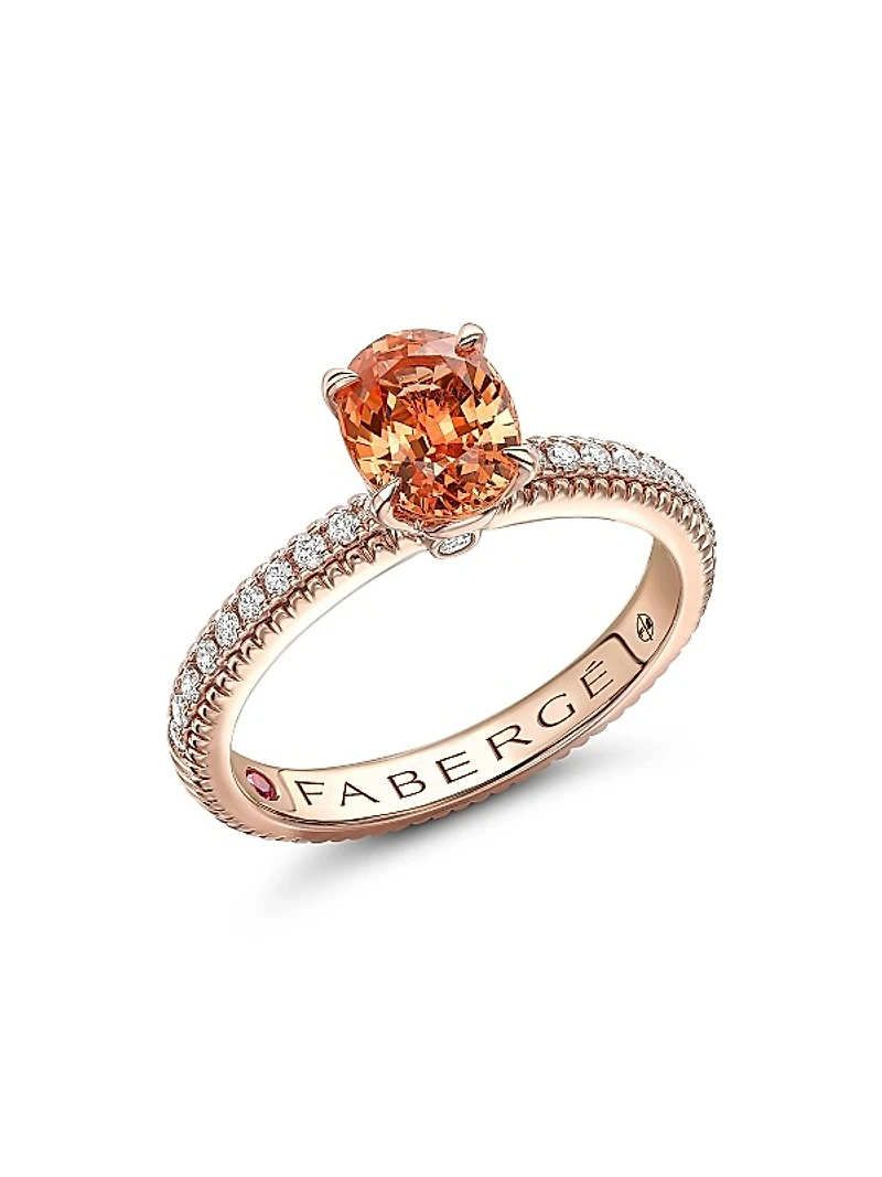 Colors of Love Rose Gold Spessartite Fluted Ring with Diamond Shoulders