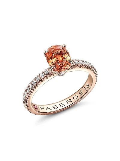 Colors of Love Rose Gold Spessartite Fluted Ring with Diamond Shoulders