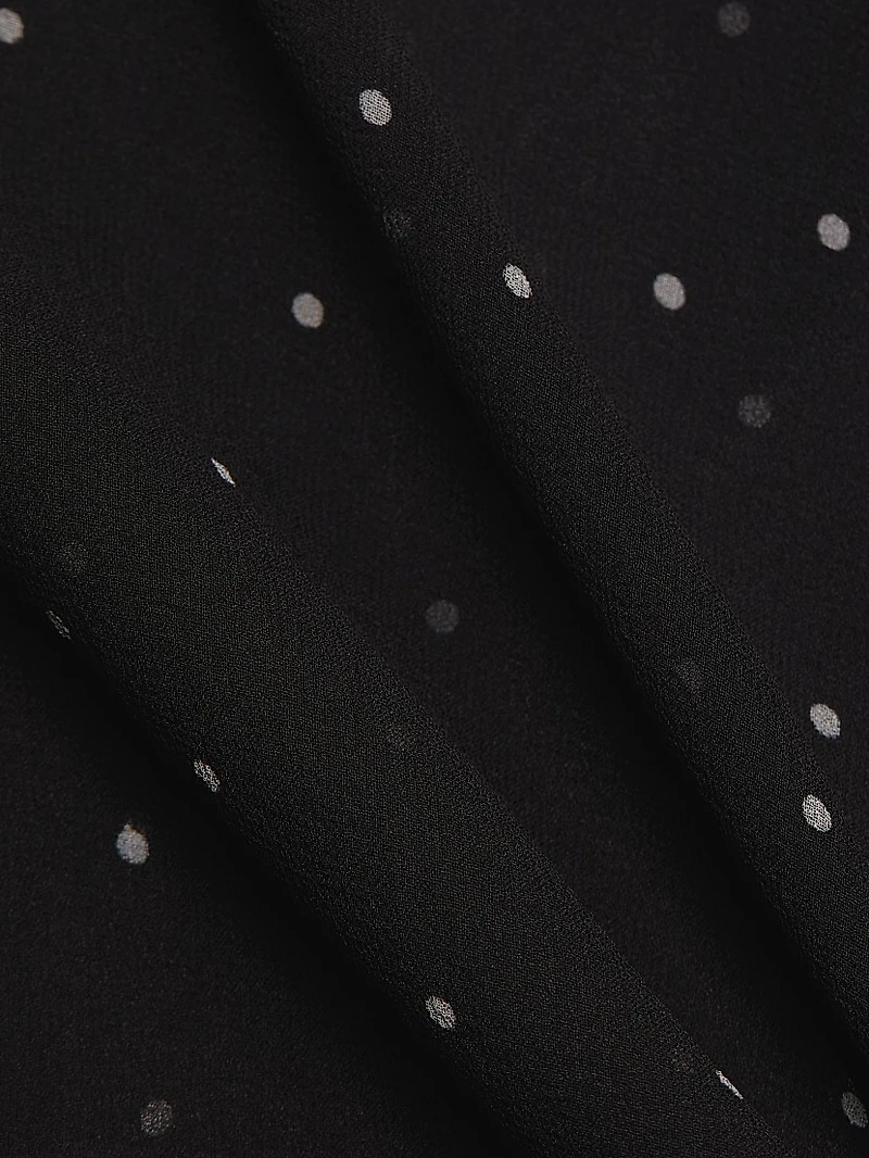 Dot-Print Sheer Silk Long-Sleeve Blouse