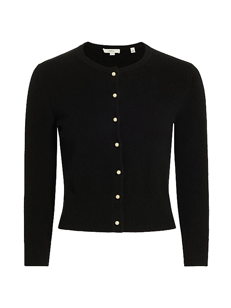 Wool & Cashmere Knit Imitation-Pearl-Button Cardigan