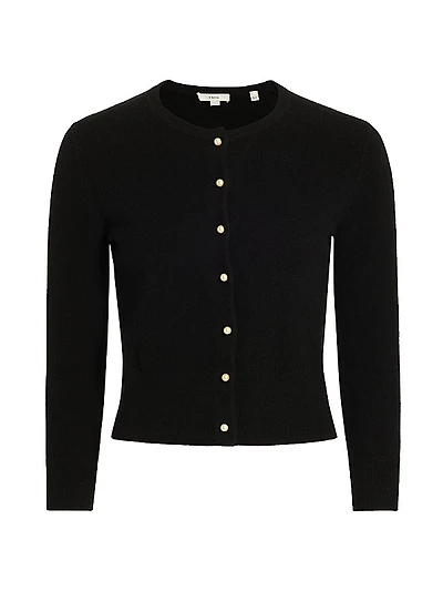 Wool & Cashmere Knit Imitation-Pearl-Button Cardigan