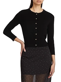 Wool & Cashmere Knit Imitation-Pearl-Button Cardigan