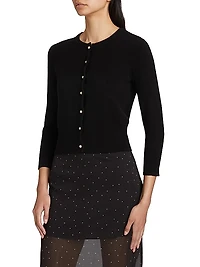 Wool & Cashmere Knit Imitation-Pearl-Button Cardigan