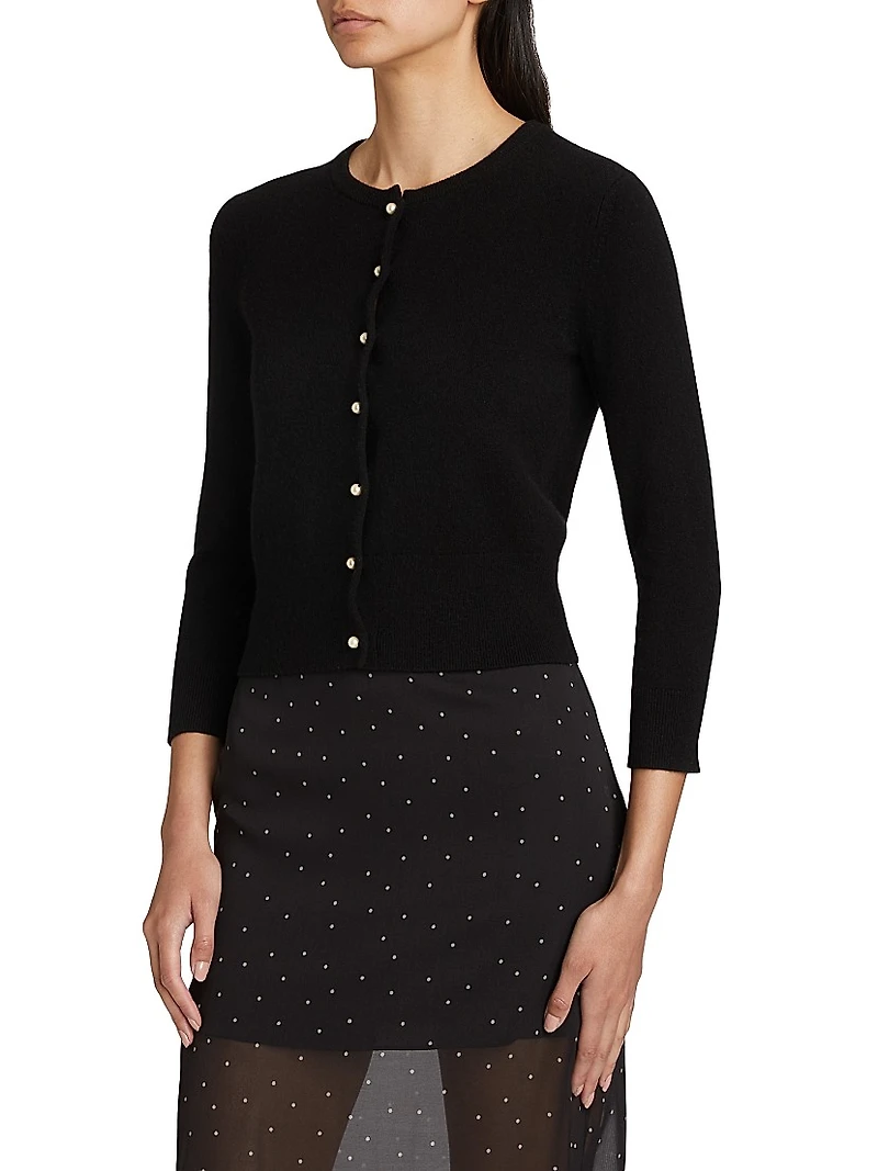 Wool & Cashmere Knit Imitation-Pearl-Button Cardigan
