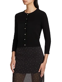 Wool & Cashmere Knit Imitation-Pearl-Button Cardigan