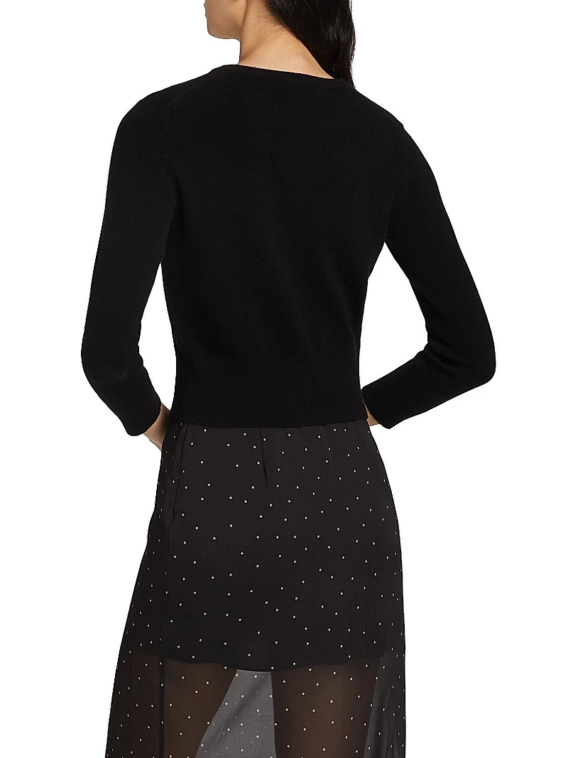 Wool & Cashmere Knit Imitation-Pearl-Button Cardigan