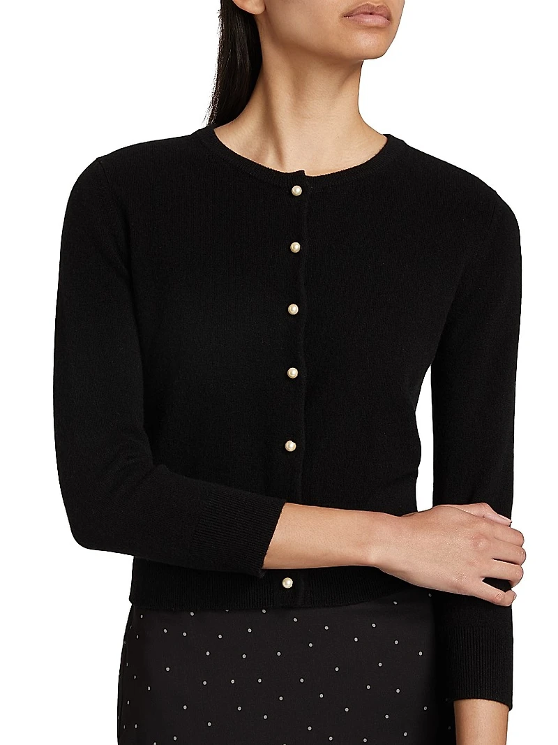 Wool & Cashmere Knit Imitation-Pearl-Button Cardigan