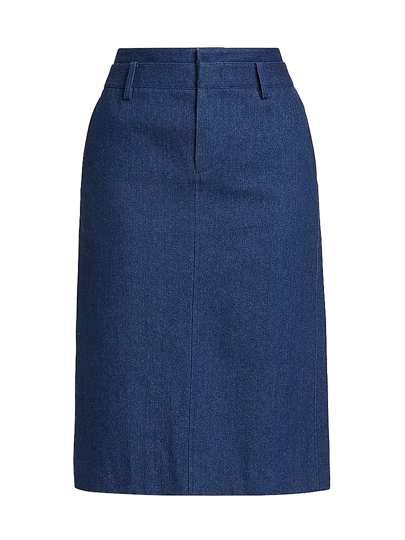 Cotton Denim Pencil Midi-Skirt