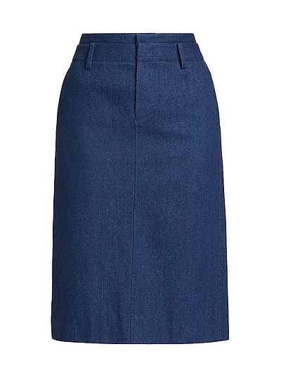 Cotton Denim Pencil Midi-Skirt