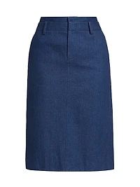 Cotton Denim Pencil Midi-Skirt