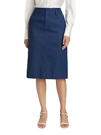 Cotton Denim Pencil Midi-Skirt