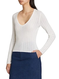 Pointelle Wool-Blend V-Neck Sweater