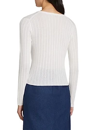 Pointelle Wool-Blend V-Neck Sweater