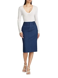 Pointelle Wool-Blend V-Neck Sweater