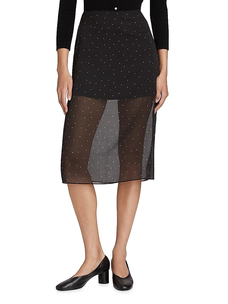 Dot Sheer Silk-Blend Midi-Skirt