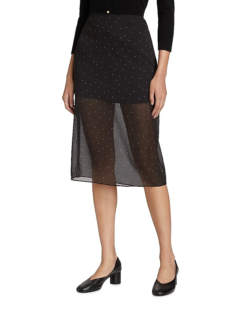 Dot Sheer Silk-Blend Midi-Skirt