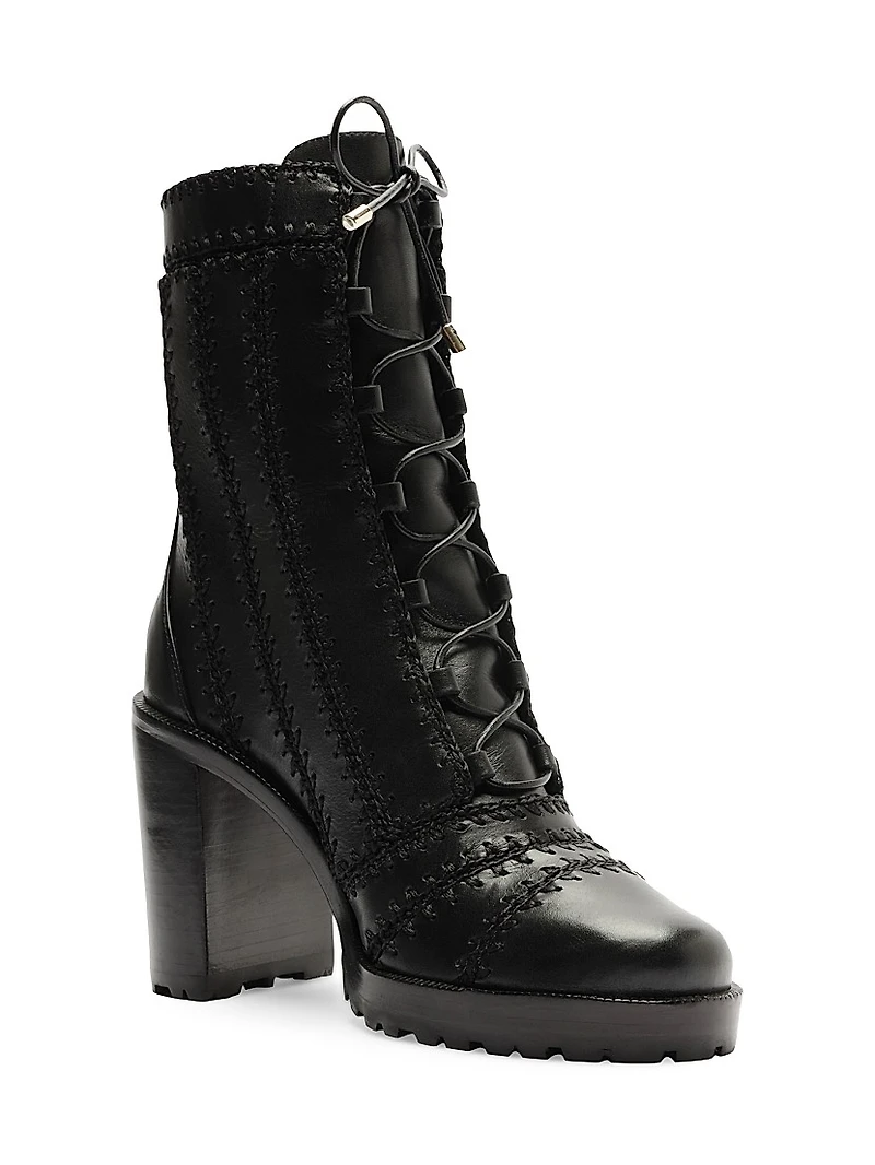 Regina 90MM Crocheted Leather Combat Boots