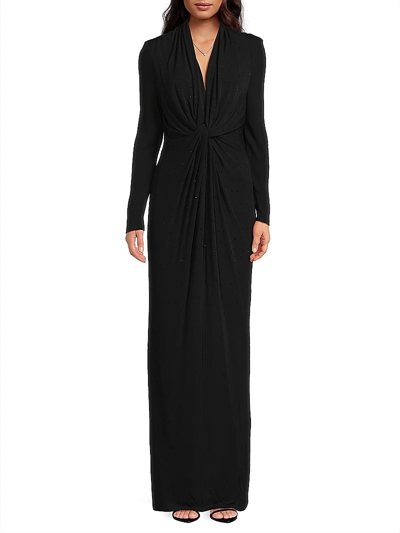 Gaya Twist-Front Long-Sleeve Maxi Dress
