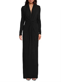 Gaya Twist-Front Long-Sleeve Maxi Dress