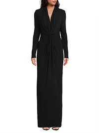 Gaya Twist-Front Long-Sleeve Maxi Dress