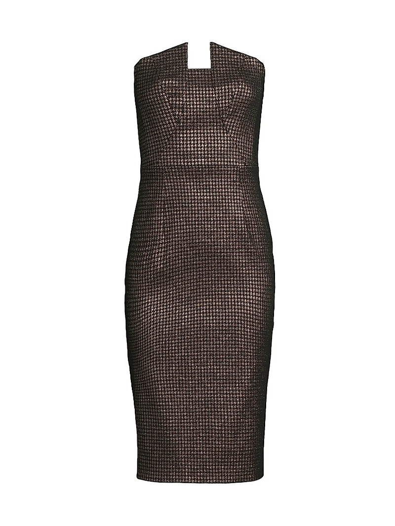 Lena Houndstooth Strapless Midi-Dress