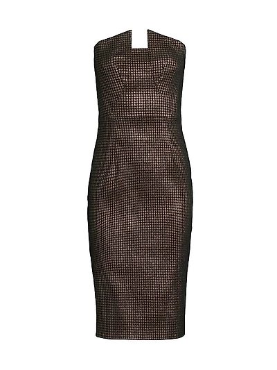 Lena Houndstooth Strapless Midi-Dress