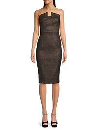 Lena Houndstooth Strapless Midi-Dress